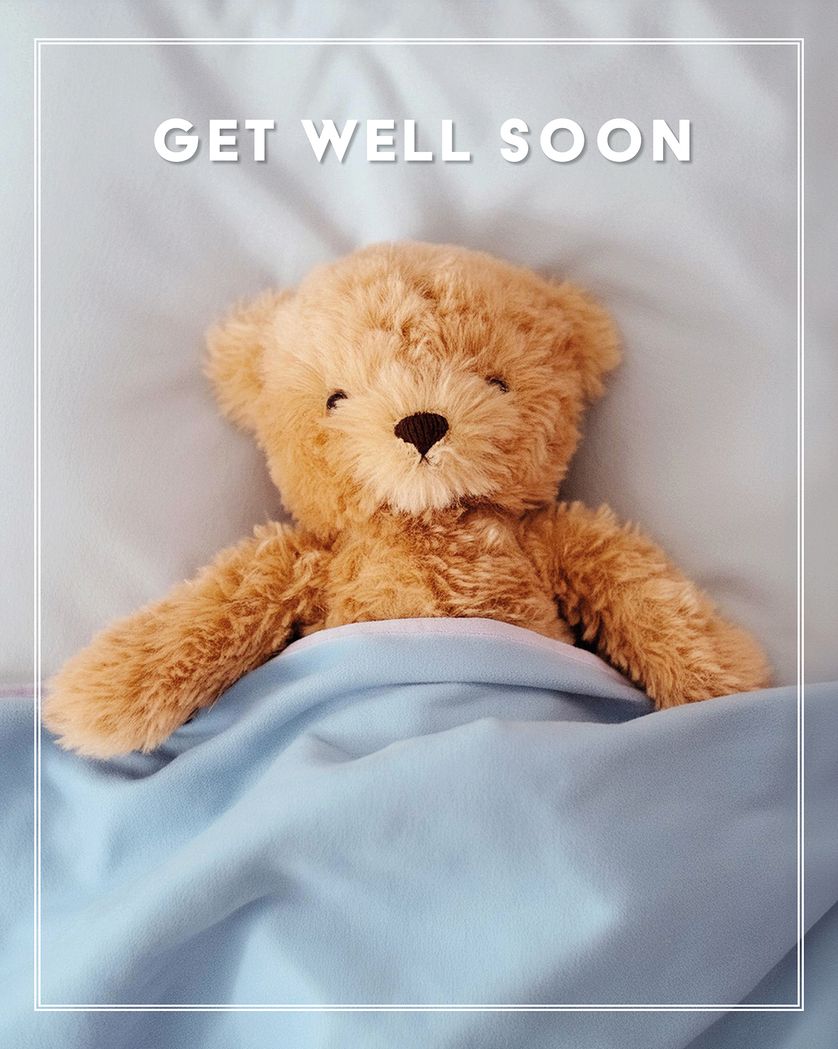 Card design "Cute Teddy Bear in bed - group get well ecard"