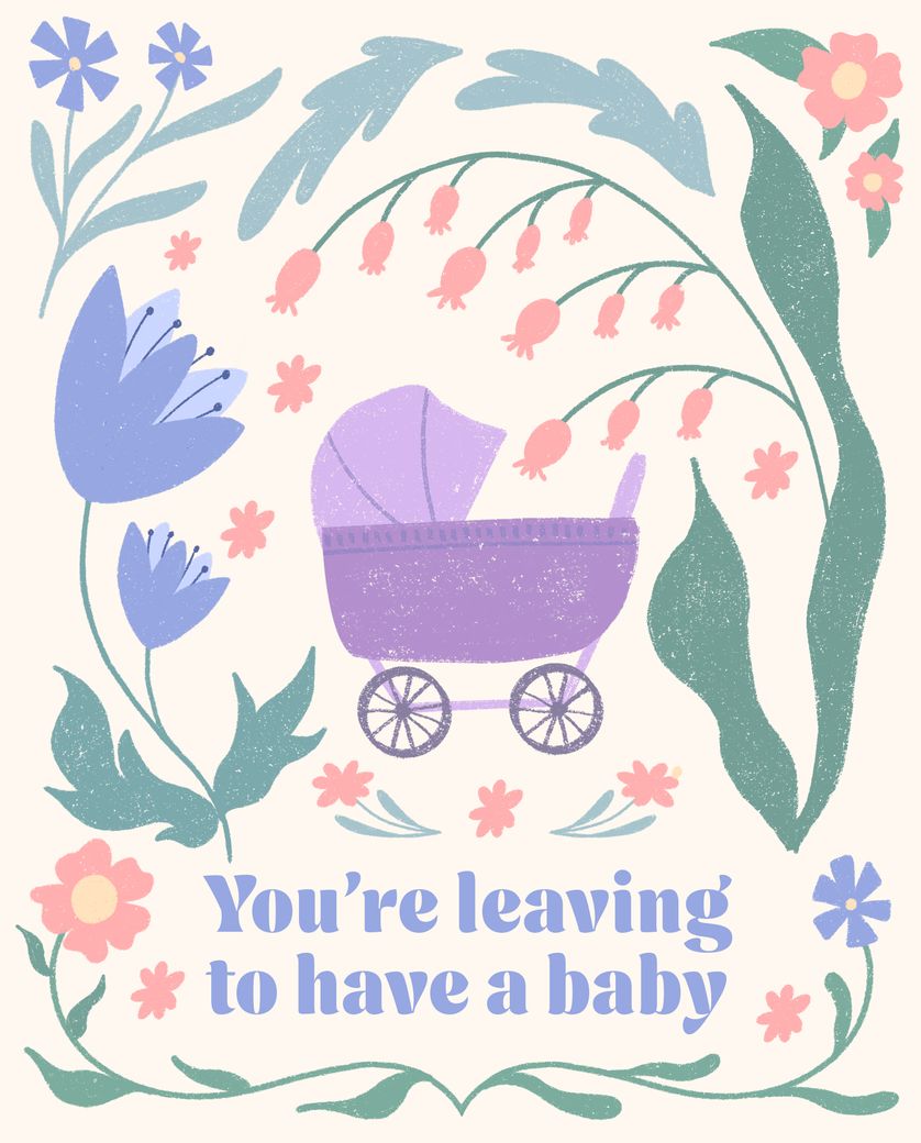 Card design "Mat leave - pram and flowers group card"