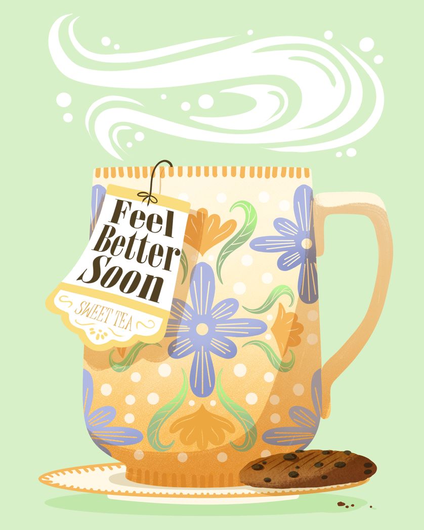 Card design "Cup of tea - feel better get well group card"