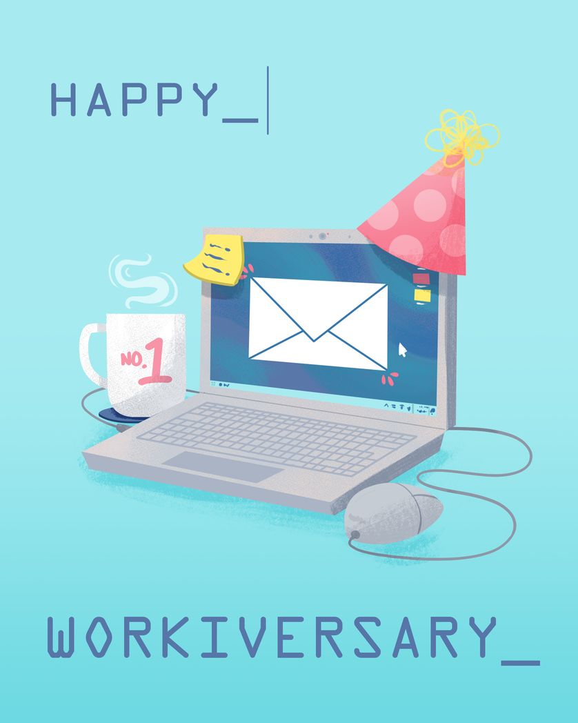 Card design "Desk party - work anniversary group ecard"