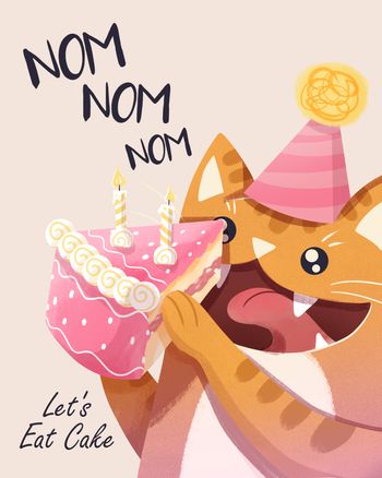 Use Cat eating cake - Birthday group card