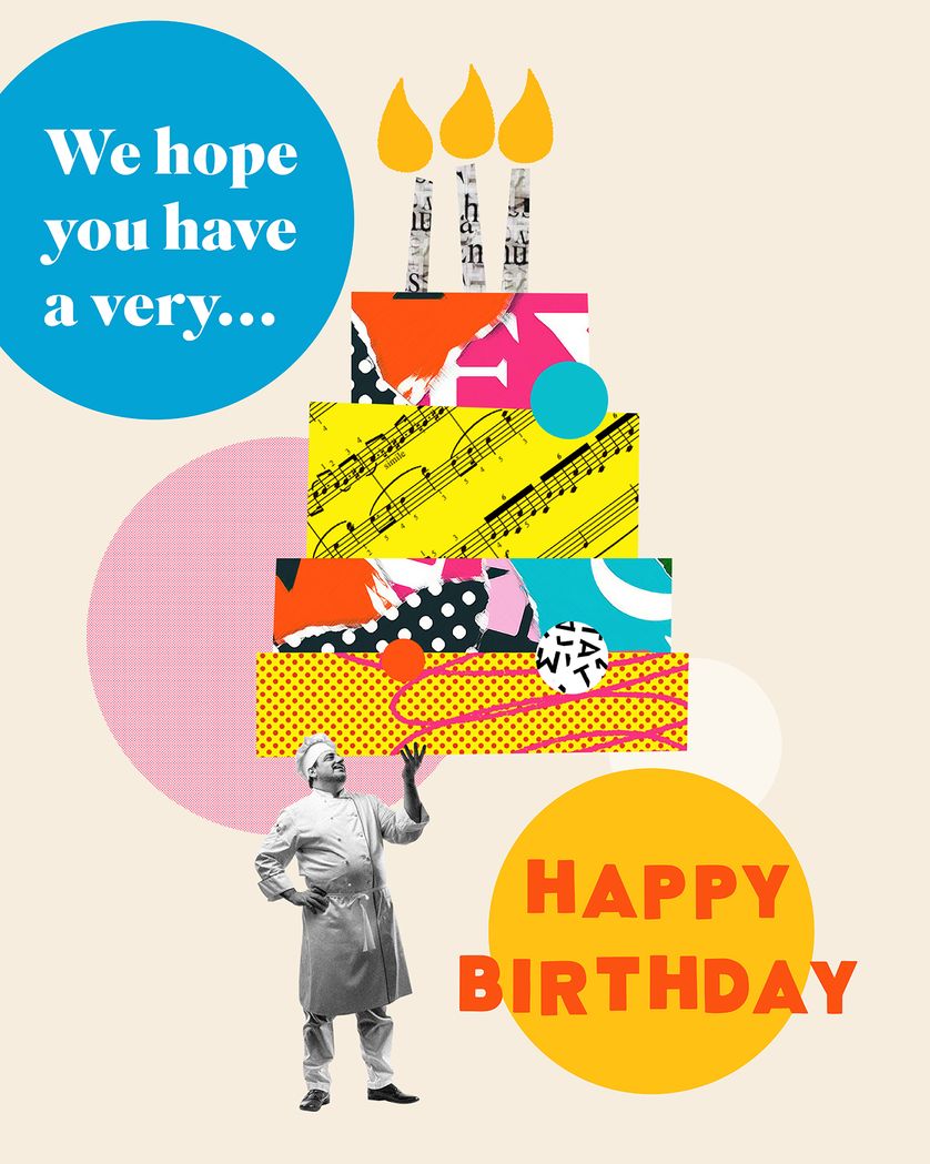 Card design "Chef holding birthday cake - Happy Birthday team group ecard"