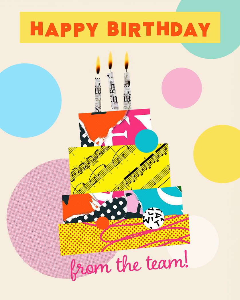 Card design "Collage birthday cake - Happy Birthday team group ecard"