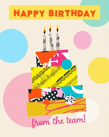 Use Collage birthday cake - Happy Birthday team group ecard
