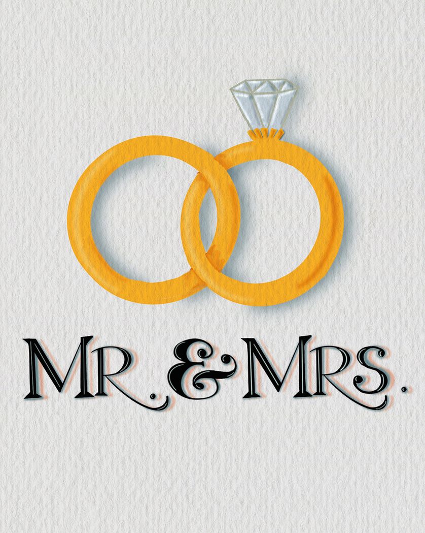 Card design "Calligraphy and wedding rings - Group wedding congratulations  ecard"