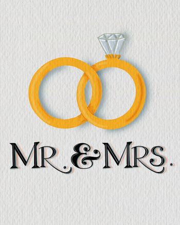Use Calligraphy and wedding rings - Group wedding congratulations  ecard