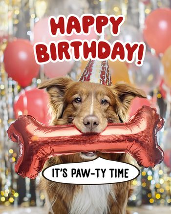Use Party Dog with balloon bone - Group birthday card