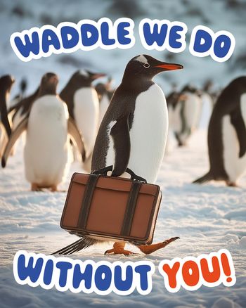 Use Penguin with suitcase - Group leaving ecard