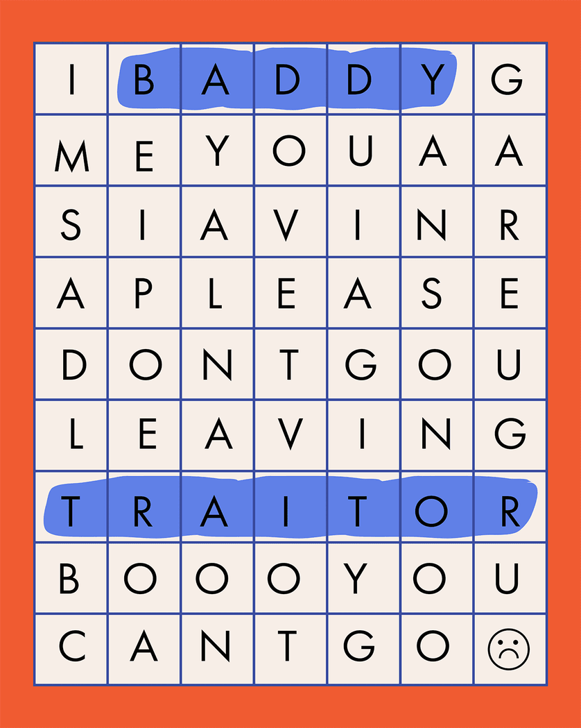 Card design "Wordsearch - group leaving card"