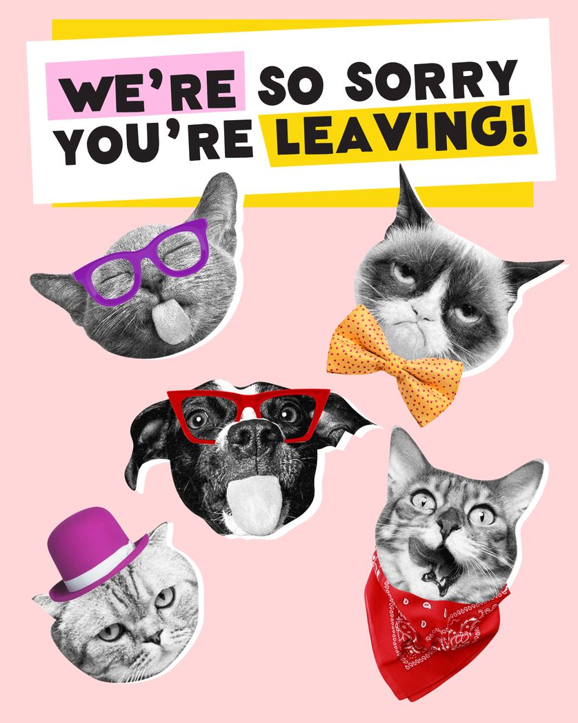 Card design "Funny cats -Leaving team group card"