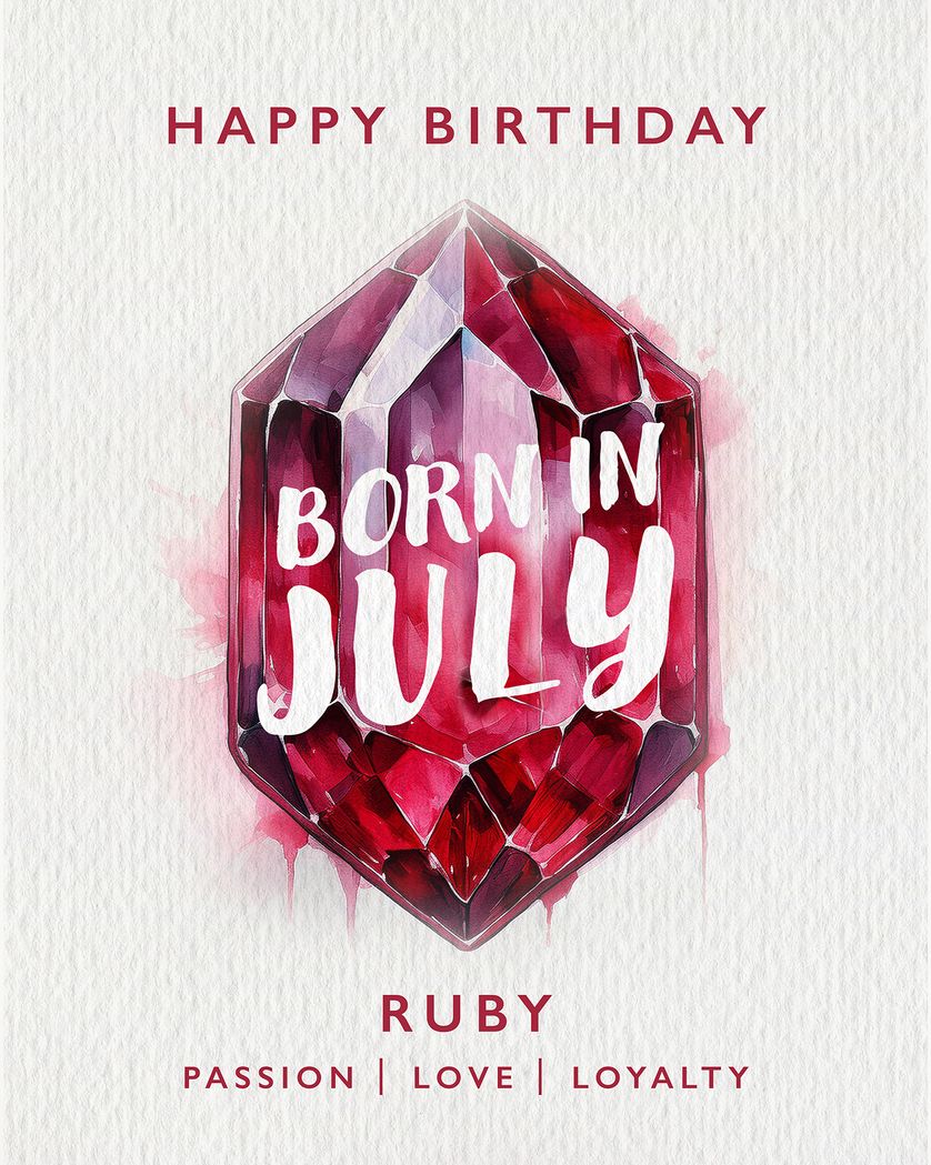 Card design "Birthstone ruby July - group birthday card"