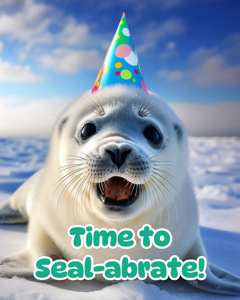 Card design "Baby seal - group birthday card"