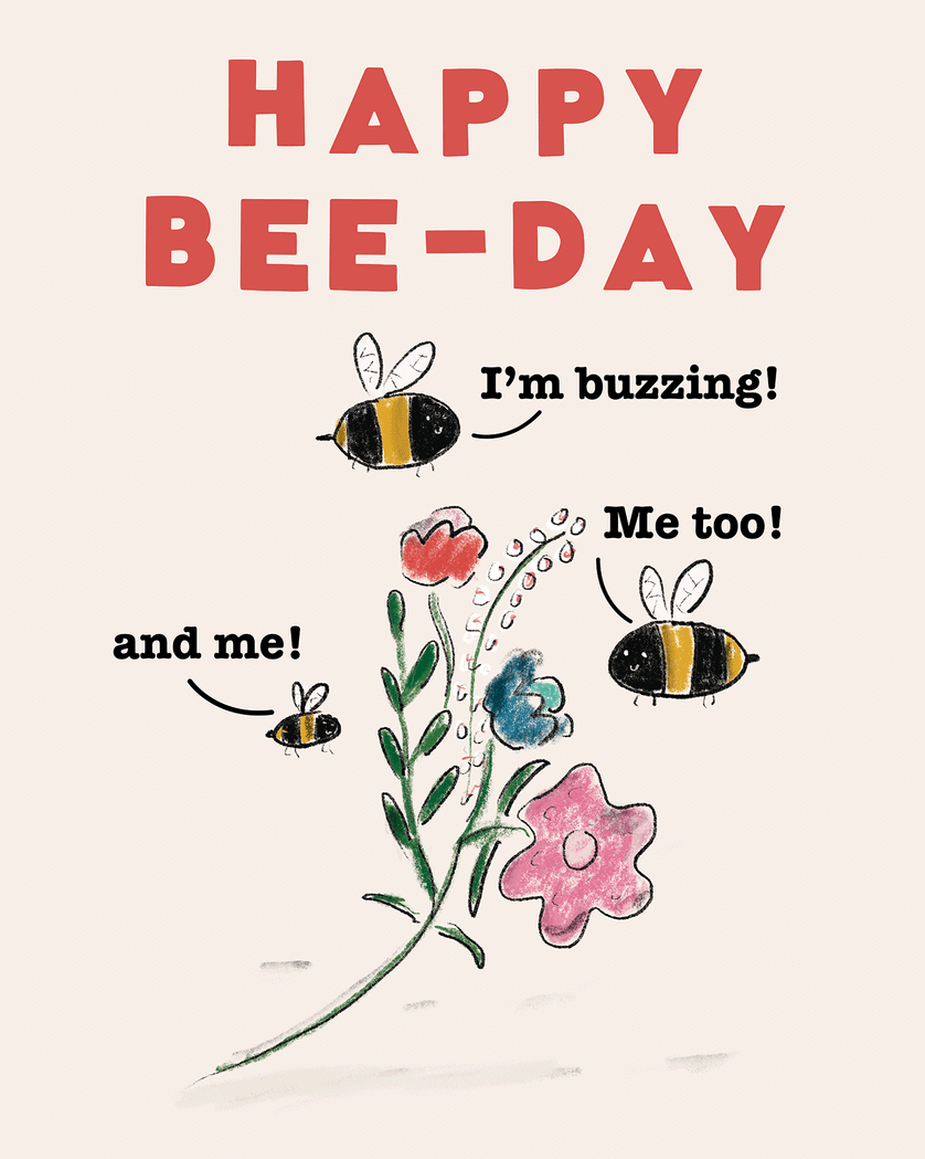 Card design "Buzzing Bees - group birthday card"