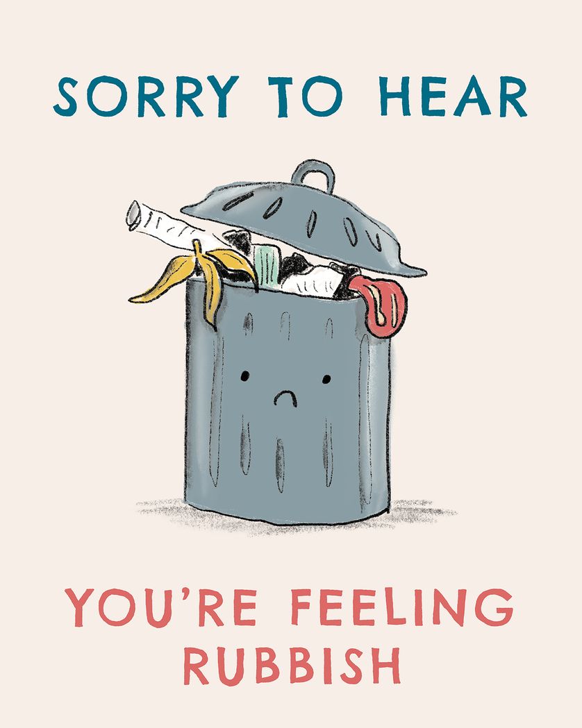 Card design "Sad dustbin - group get well ecard"