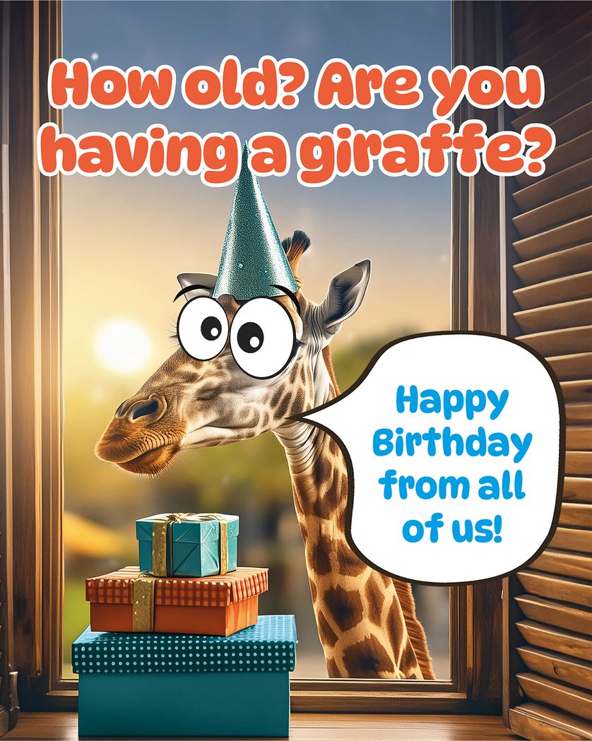 Card design "Funny Giraffe - Group birthday ecard"