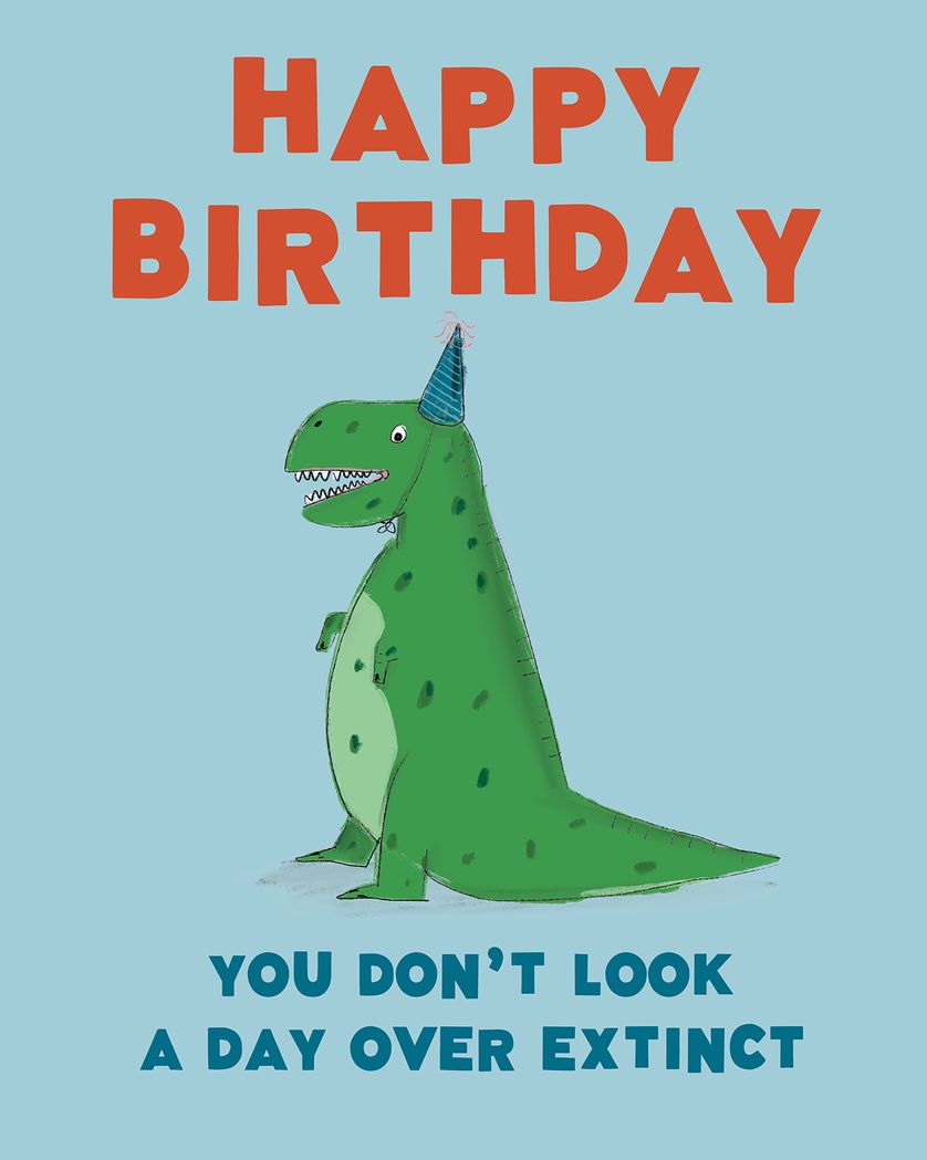 Card design "Extinct T-rex group Birthday ecard"