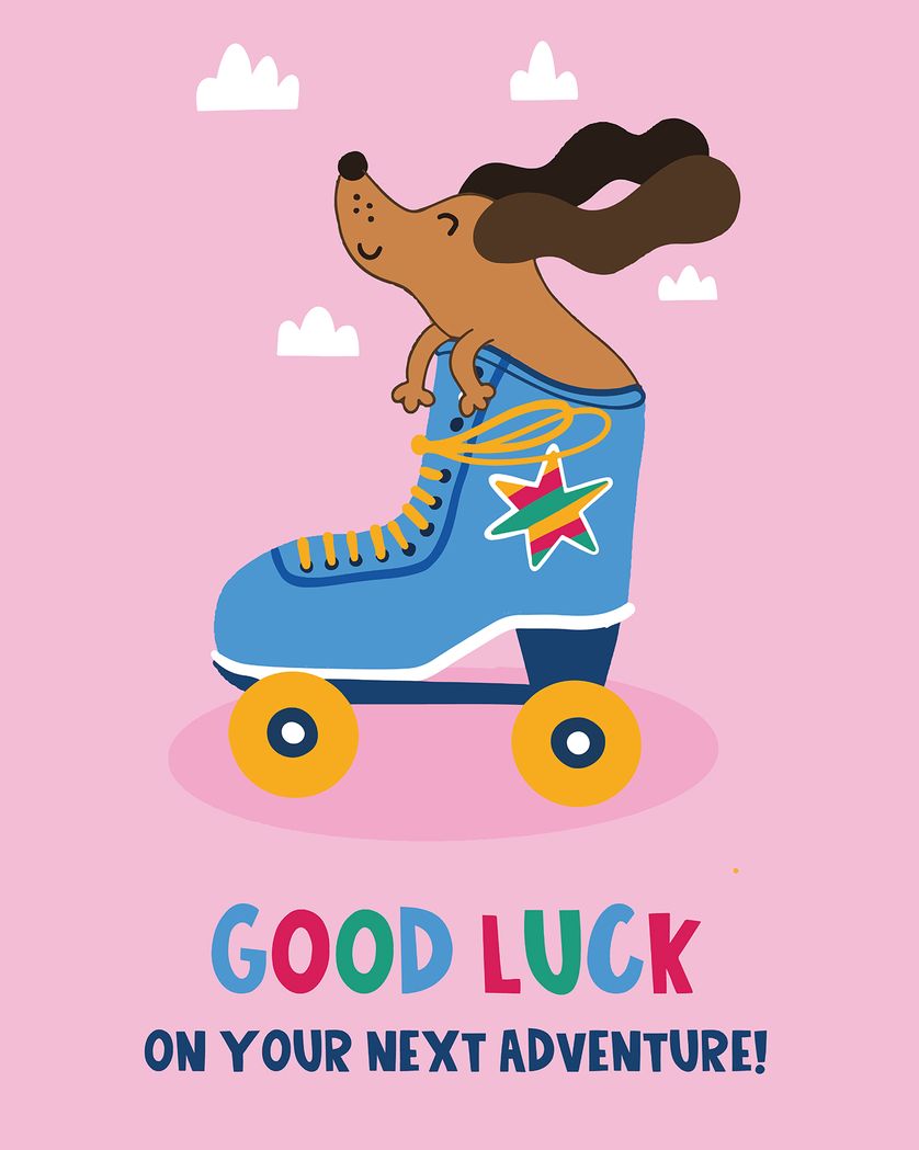 Card design "dog in a Rollerboot - fun group farewell card"