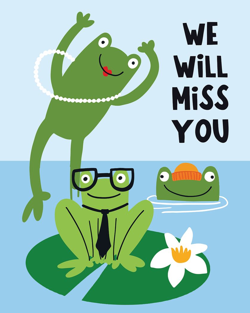 Card design "fun frogs - group leaving card"