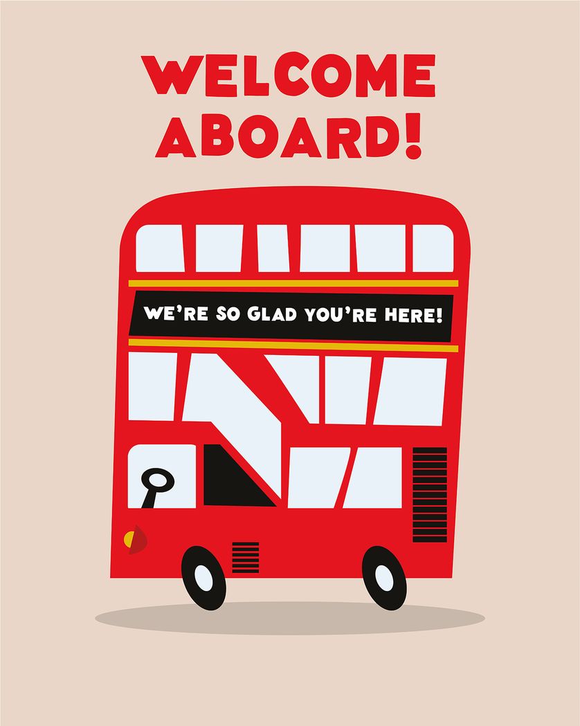 Card design "Welcome aboard - bus group welcome card"