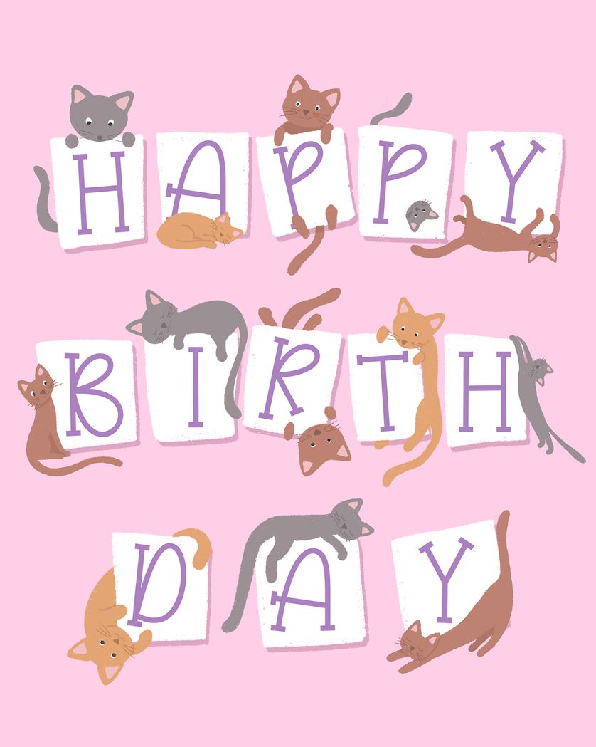 Card design "Playful cats group Birthday ecard"