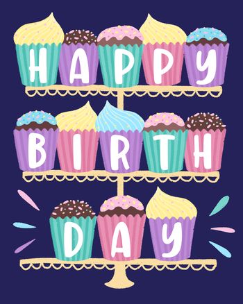 Use Frosted cupcakes group birthday card