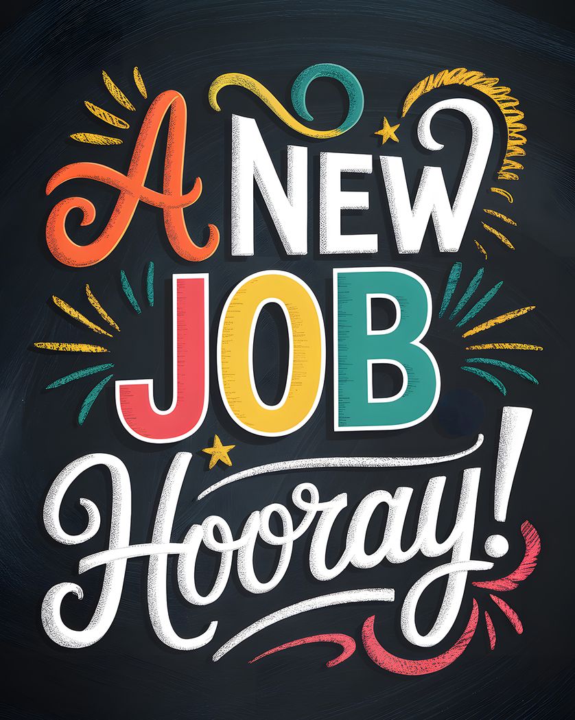 Card design "Bright Chalkboard - group congratulations new job ecard"