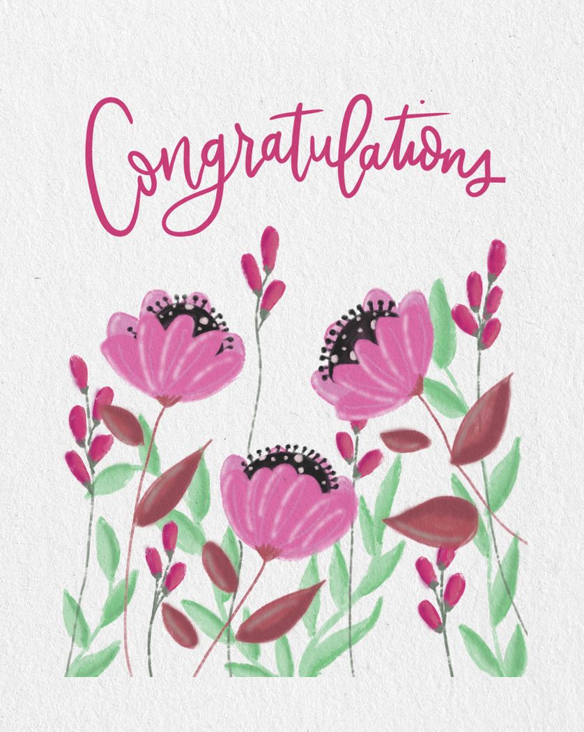 Card design "Pink flowers group congratulations ecard"