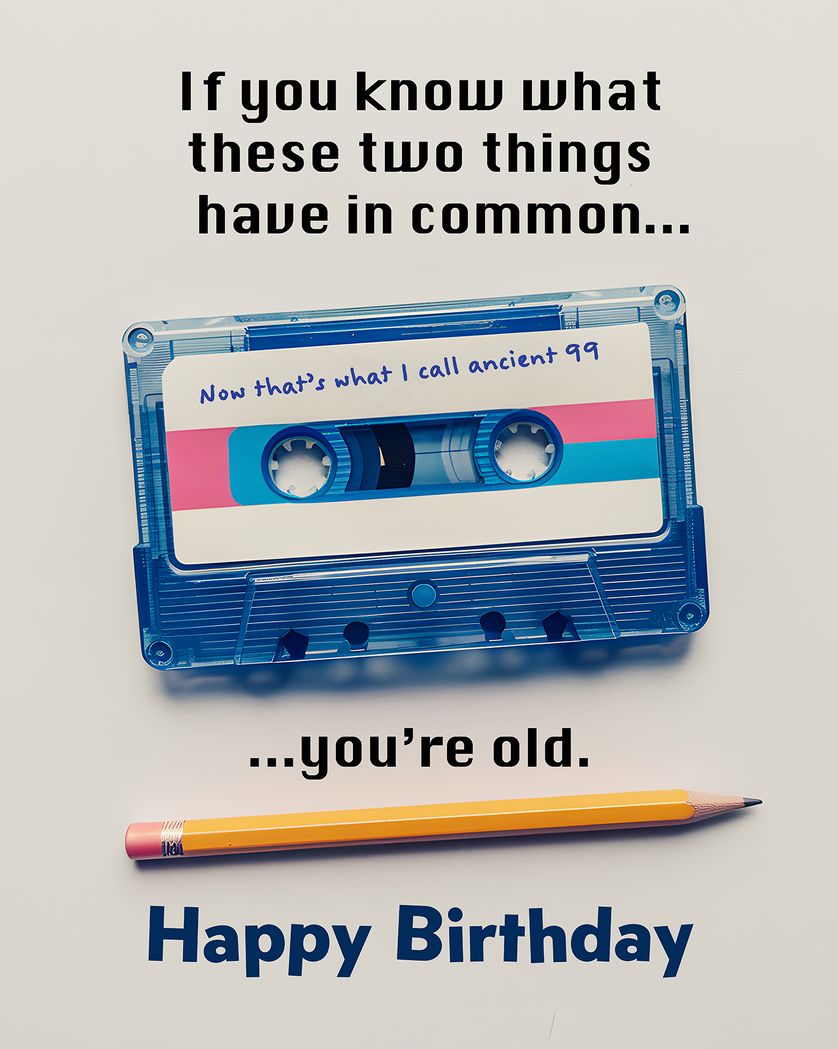 Card design "Age test cassette and pencil group birthday ecard"