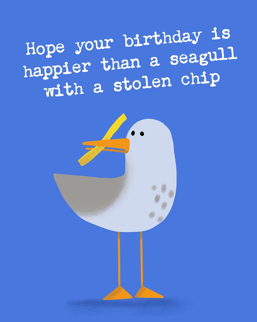 Card design "Happy seagull - group birthday ecard"