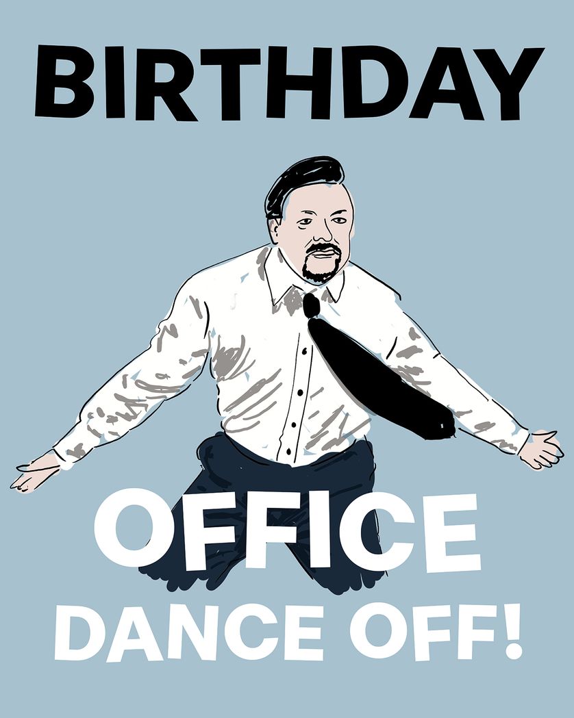 Card design "David Brent dancing group birthday ecard"