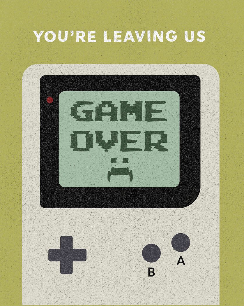 Card design "Retro Gameboy - group leaving ecard"