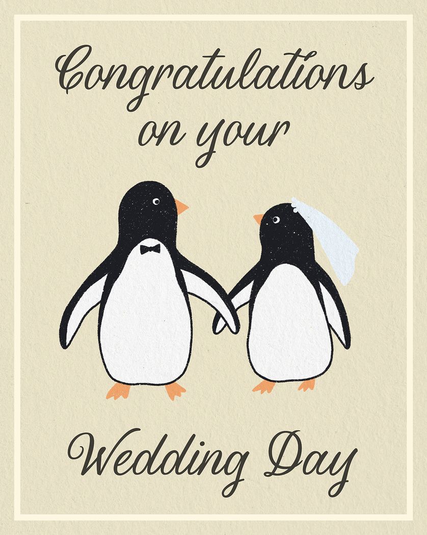 Card design "cute penguins group wedding ecard"