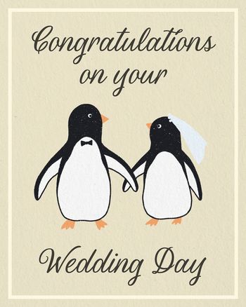 Use cute penguins group wedding ecard