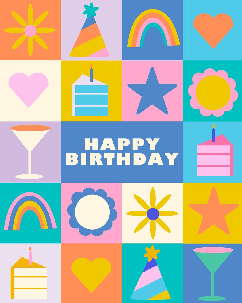 Card design "Bright icons - group Birthday ecard"