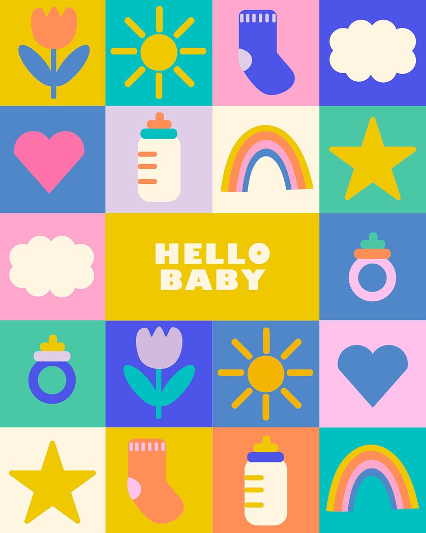 Card design "Bright Icons - group baby ecard"