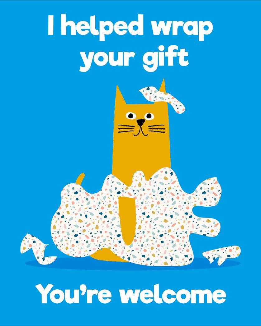 Card design "Orange Cat likes to wrap - group birthday ecard"