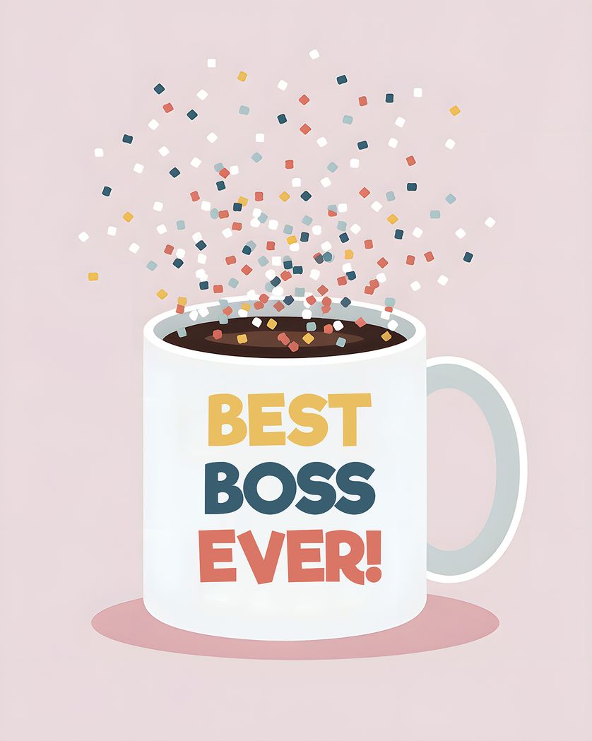 Card design "Mug Confetti - boss day group ecard"