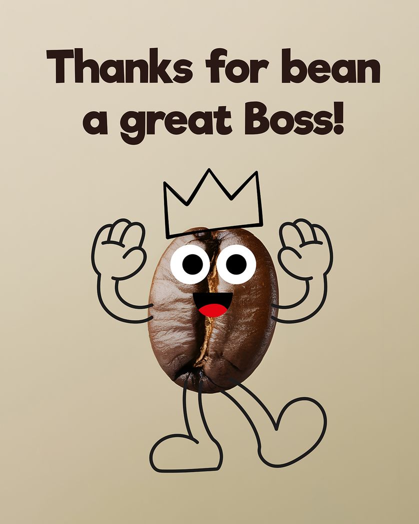 Card design "Coffee bean - group Boss day ecard"