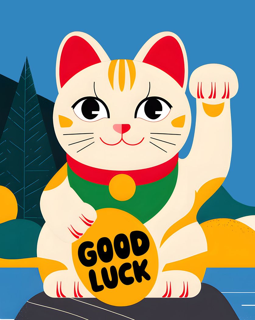 Card design "Maneki Neko lucky cat - good luck group ecard"