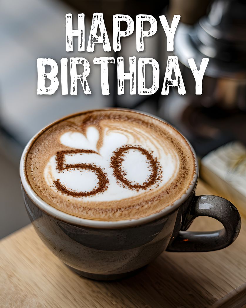 Card design "Coffee 50 milestone - group birthday ecard"