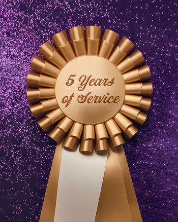 Use Gold rosette and glitter - group work anniversary ecard