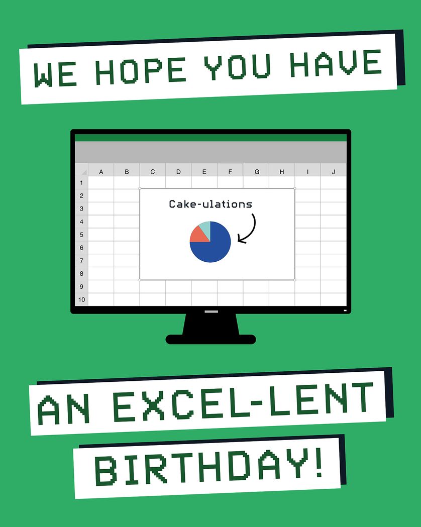 Card design "Birthday excel sheet - group birthday ecard"