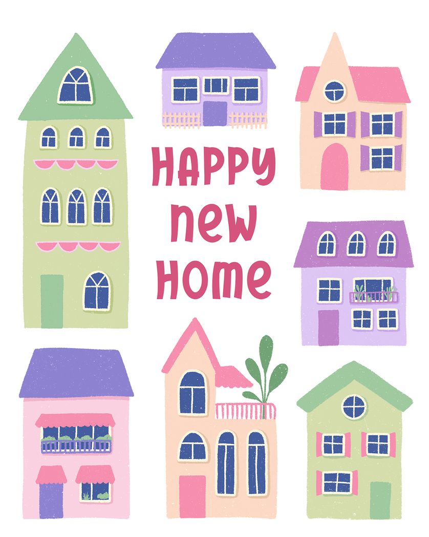 Card design "Pretty houses - group new home ecard"