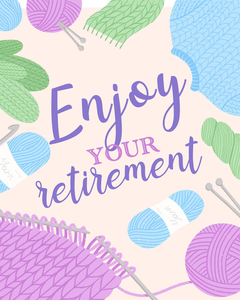 Card design "Knitting - group retirement ecard"