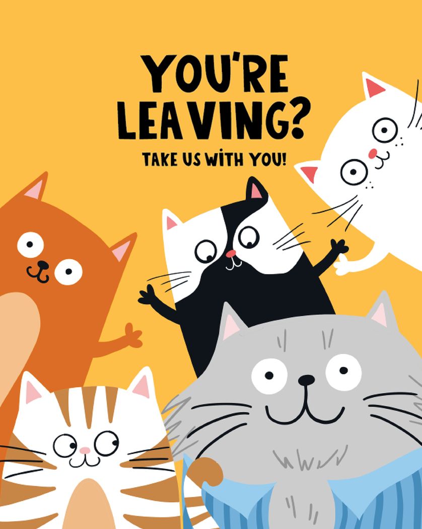 Card design "Cat colleagues  - group leaving ecard"