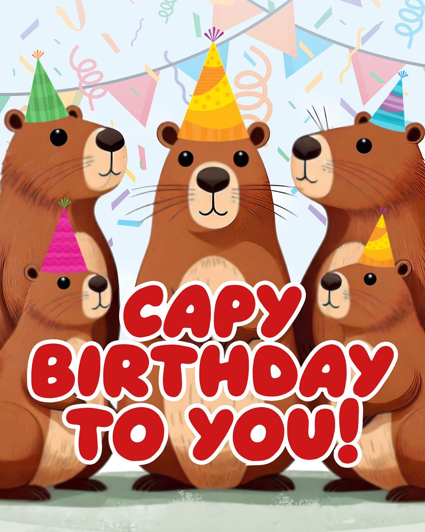 Card design "Capybara Party - group Birthday ecard"