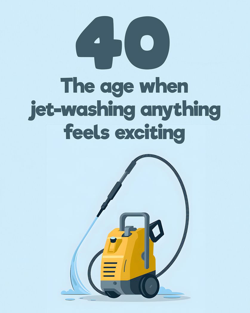 Card design "40 Jet wash thrills - group milestone birthday ecard"