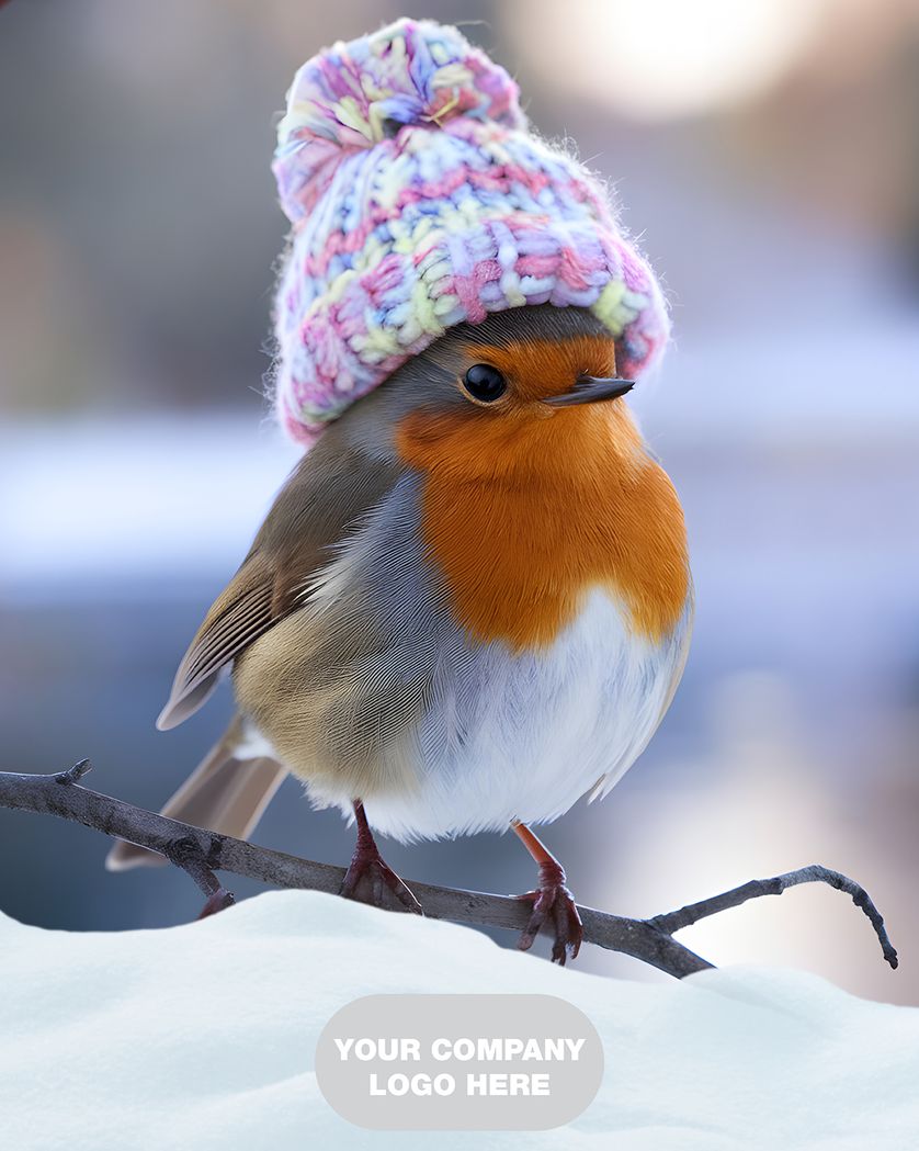 Card design "Bobble hat robin - personalised company xmas ecard"