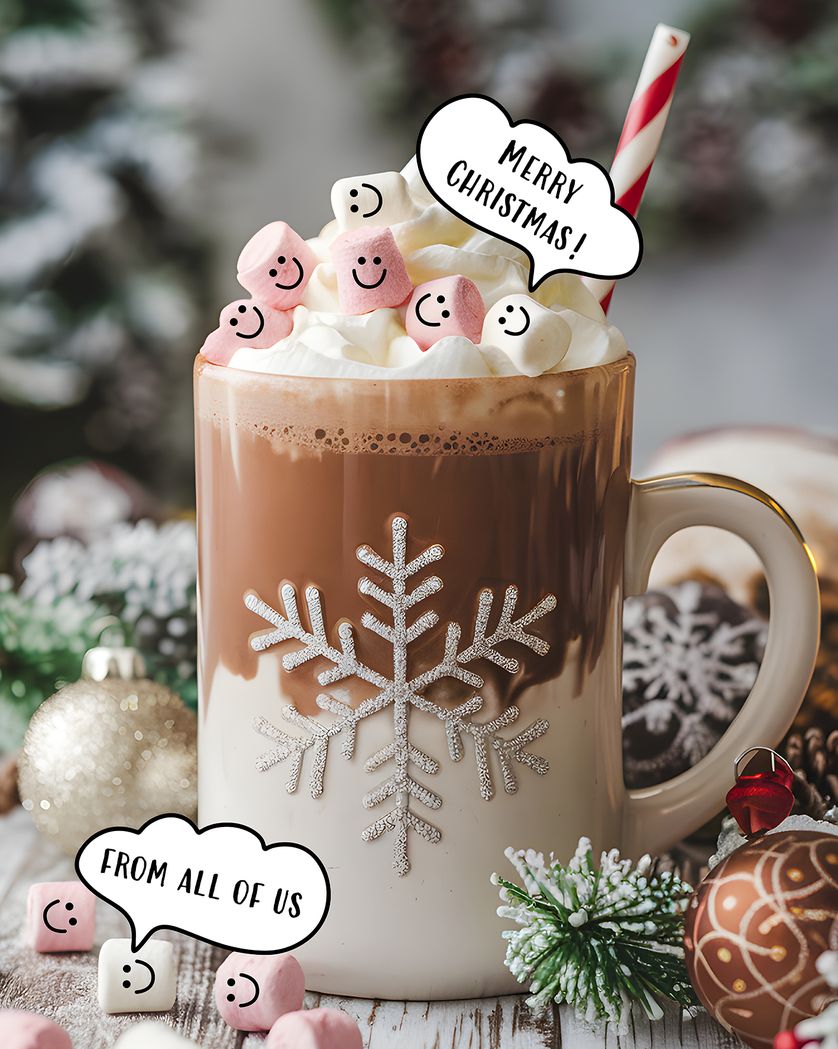 Card design "Hot Choc and marshmallows - group Christmas ecard"