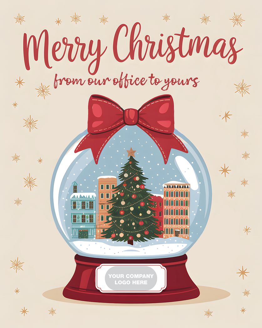 Card design "Office Snow Globe - personalised company xmas ecard"